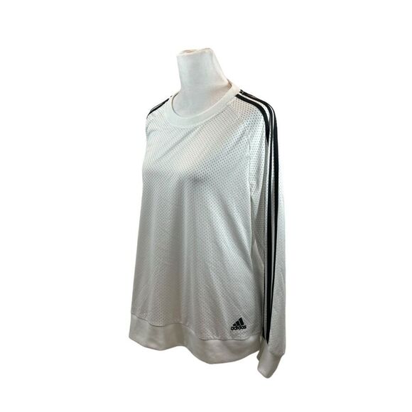 Ladies Adidas White Mesh Triple Stripe Long Sleeve‎ Shirt Size Medium - Picture 1 of 10